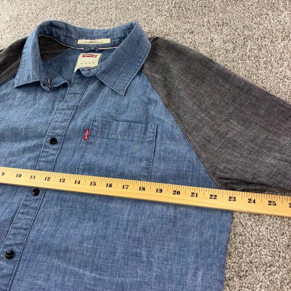 Levi's Mens XL Chambray‎ Denim Two Tone Long Sleeve Button Up Shirt Y2K Retro